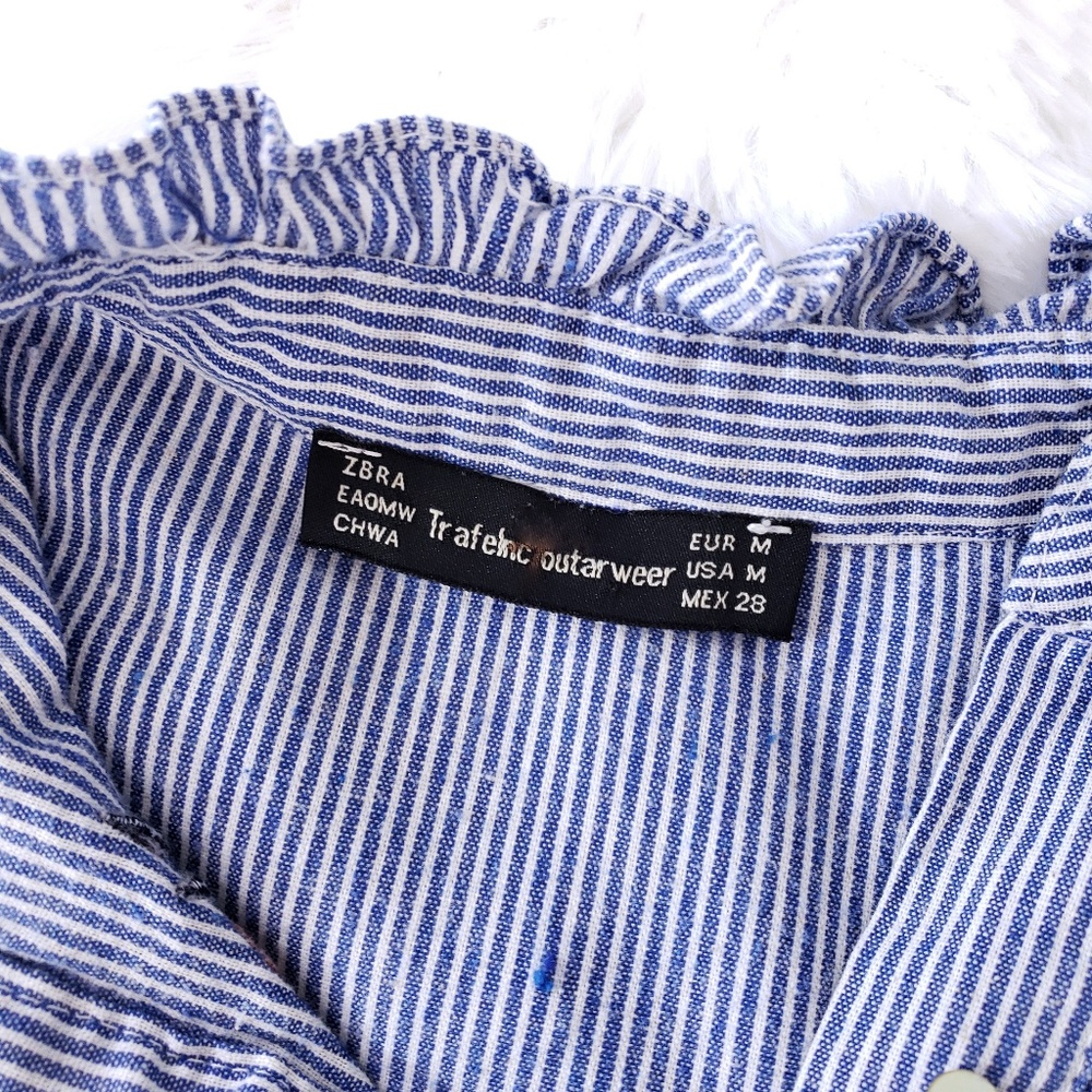 ZARA Striped Button Down Embroidered Ruffled Top - Picture 7 of 7